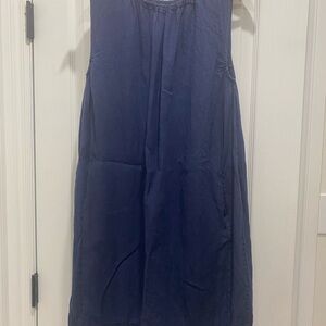 Navy Sleeveless Linen Midi Dress